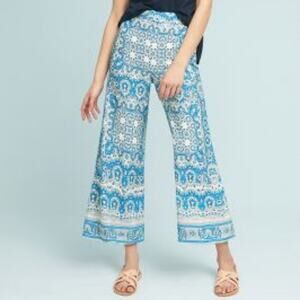 Anthropologie Talese Pant Paisley Crop Flare Boho Blue 10 Feather Bone Cottage